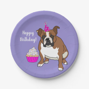 Customisable English Bulldog Birthday Paper Plate