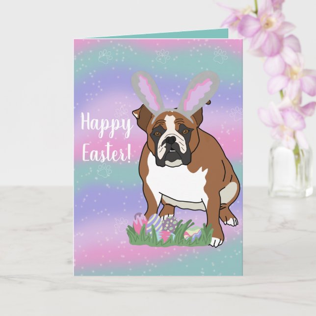 Customisable English Bulldog Easter Card (Orchid)