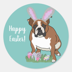 Customisable English Bulldog Easter Classic Round Sticker