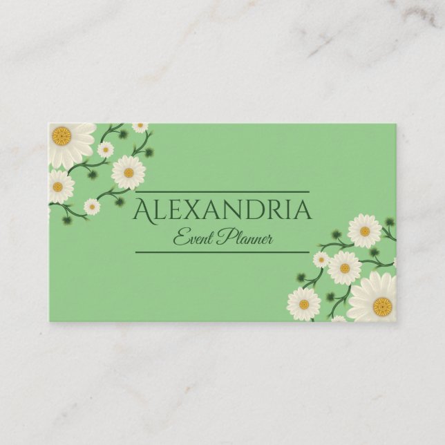Customisable Event Planner Floral Daisy  Business Card (Front)