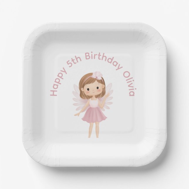 Customisable Fairy Happy Birthday  Paper Plate (Front)
