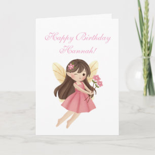Customisable Fairy Holding Flowers Birthday Card