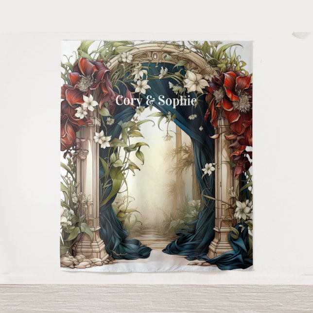 Customisable Fairytale Archway Wedding Backdrop Tapestry (Front)
