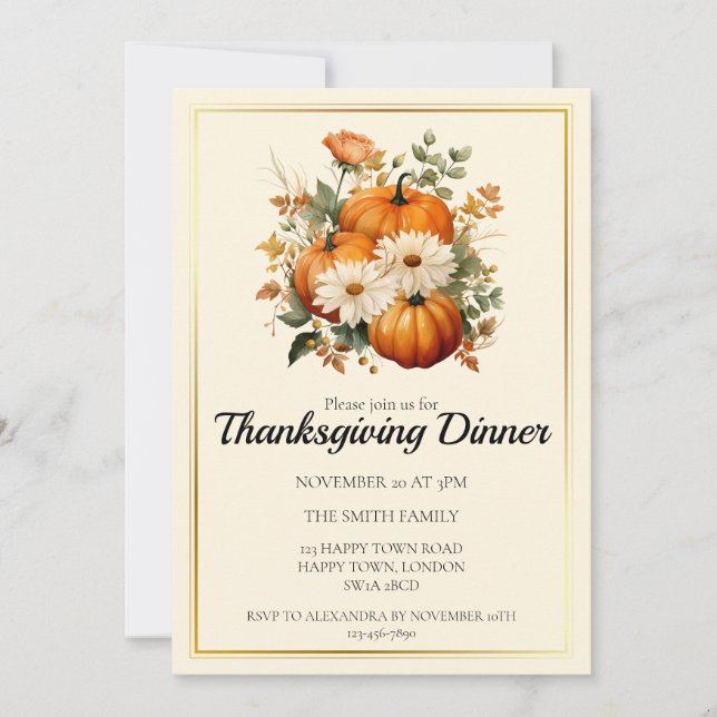 Customisable Fall Pumpkin Thanksgiving Dinner Invitation (Front)