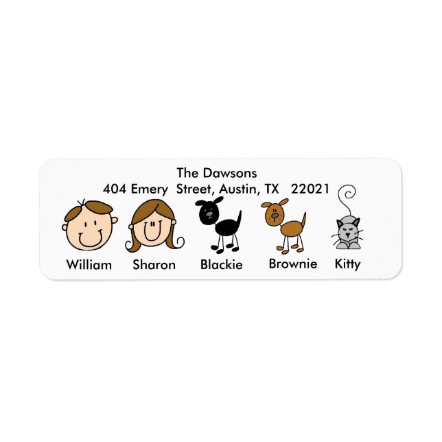 Customisable Family 2 Dogs, 1 Cat Address Labels (Front)