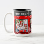 Customisable Family Christmas Mug<br><div class="desc">Customisable Family Christmas Mug.  Personalise this beautiful Mug with three family photos. Change the Family Name and the year. The design includes a lovely script font. The background is red with white snowflakes for that extra Christmas feeling.</div>