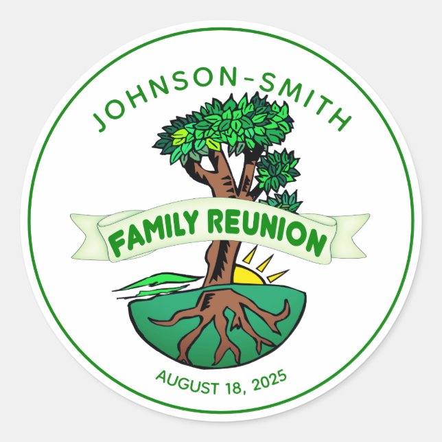 Customisable Family Green Tree Reunion Stickers (Front)