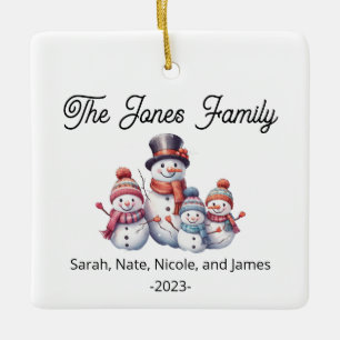 Customisable Family of 4 Snowman Holiday Ceramic Ornament