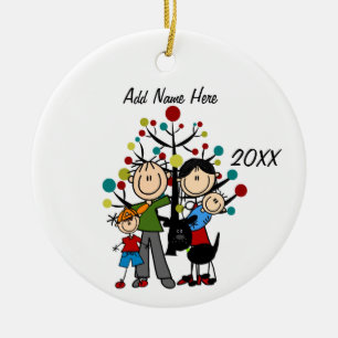 Customisable Family of 4 w/Dog Ornament