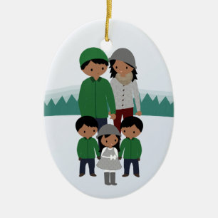 Customisable Family of Five Christmas Ornament