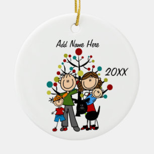 Customisable Family of Four With Dog Ornament