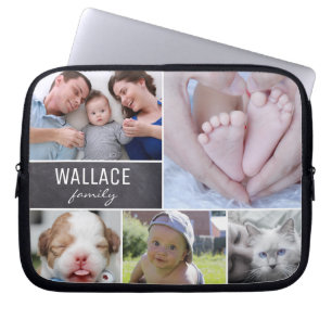 Customisable Family photo collage Chalkboard  Laptop Sleeve
