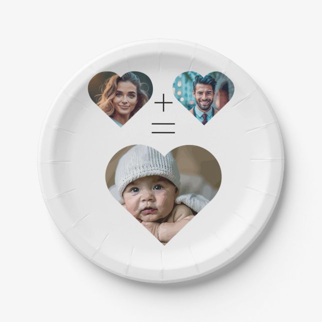 Customisable family photo collage Her Him = Baby Paper Plate (Front)