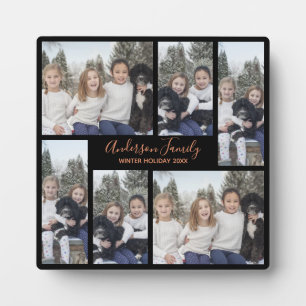 Customisable Family Photo Template Black Rose Gold Plaque