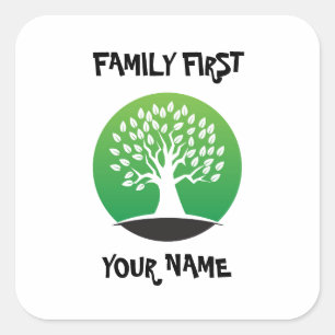 Customisable family reunion green tree square sticker