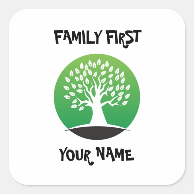 Customisable family reunion green tree square sticker (Front)