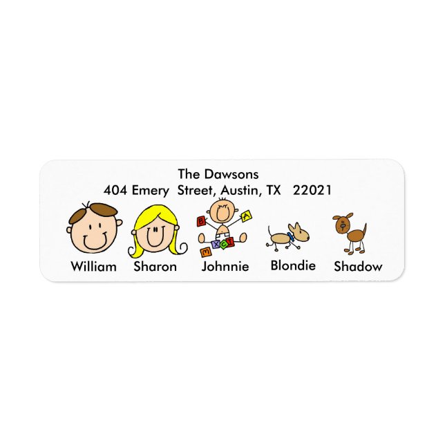 Customisable Family With 2 Dogs Address Labels (Front)