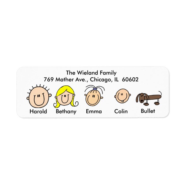 Customisable Family With Dog Address Labels (Front)