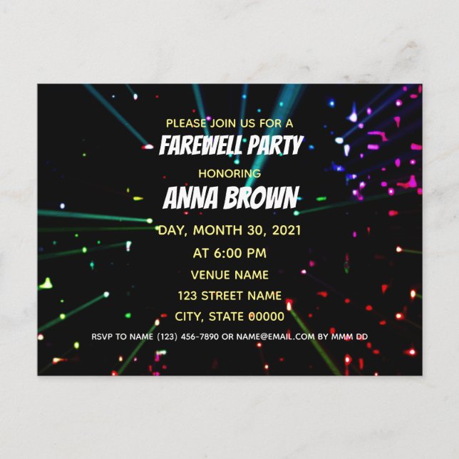 Customisable farewell achievement party lights postcard (Front)