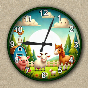 Customisable Farm Animal Kids Room Round Clock