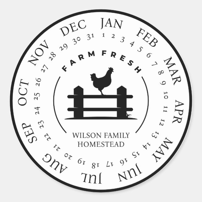 Customisable Farm Fresh Egg Carton Laid Date Classic Round Sticker (Front)