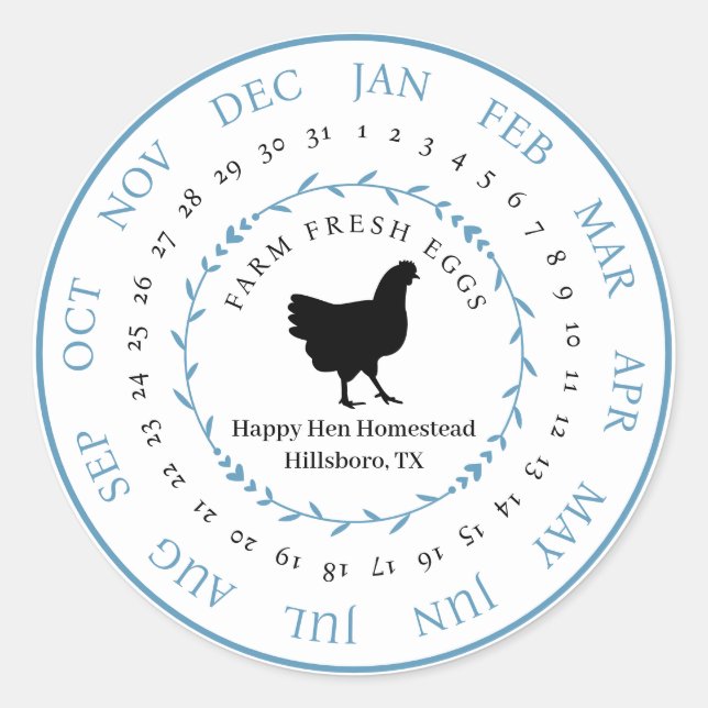 Customisable Farm Fresh Egg Carton Laid Date Classic Round Sticker (Front)