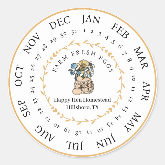 Customisable Farm Fresh Egg Carton Laid Date Classic Round Sticker (Front)