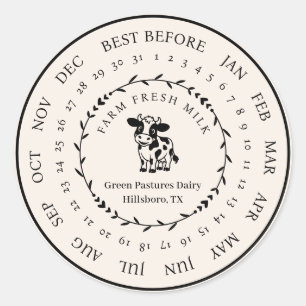 Customisable Farm Fresh Milk Best Before Date Classic Round Sticker