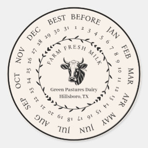 Customisable Farm Fresh Milk Best Before Date Classic Round Sticker