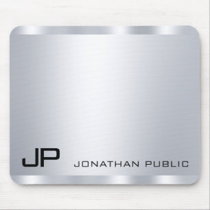 Customisable Faux Silver Metallic Look Monogram Mouse Mat