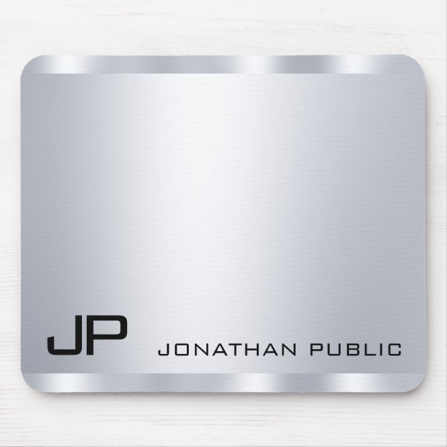 Customisable Faux Silver Metallic Look Monogram Mouse Mat (Front)