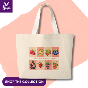 Customisable FEELING BERRY GOOD Strawberry Berries Large Tote Bag