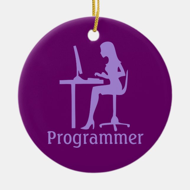 Customisable Female Silhouette Programmer Ceramic Tree Decoration (Front)