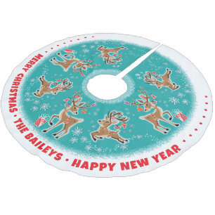 Customisable Festive Retro Reindeer Brushed Polyester Tree Skirt