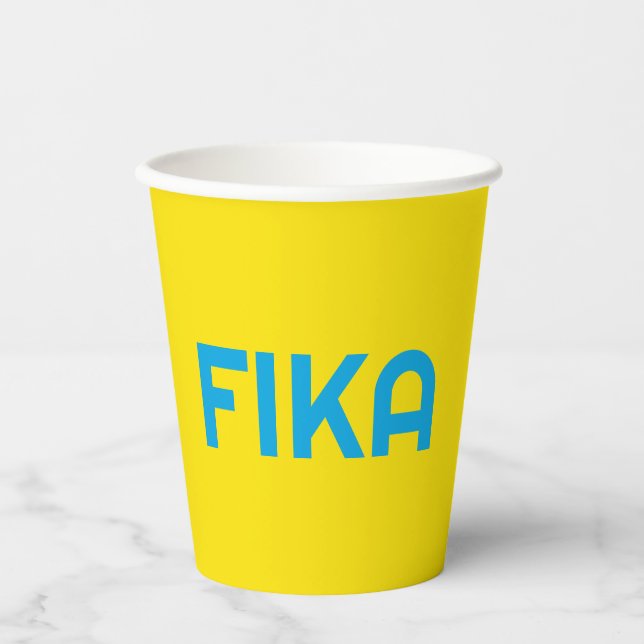Customisable FIKA Bold Yellow and Blue Paper Cups (Front)