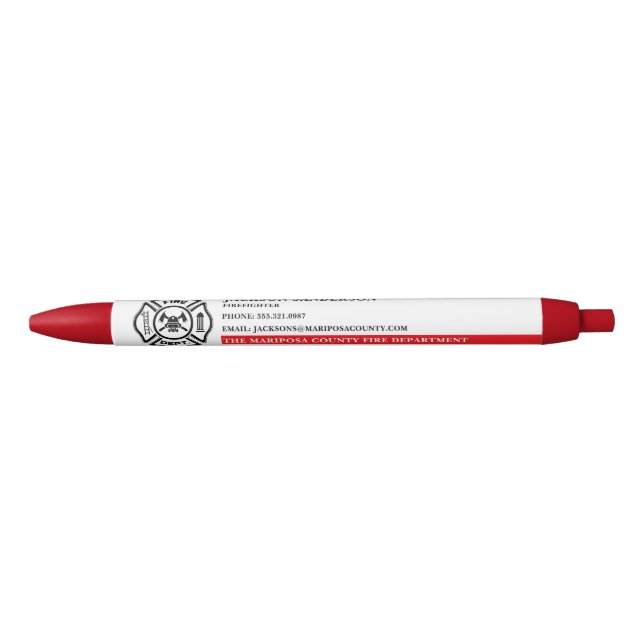 Customisable Fire Department Firefighter Logo Black Ink Pen (Front)