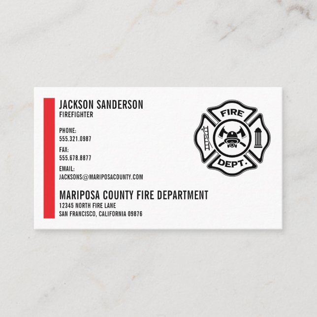 Customisable Fire Department Firefighter Logo Business Card (Front)