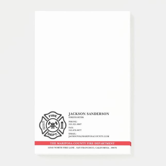 Customisable Fire Department Firefighter Logo Post-it Notes (Front)