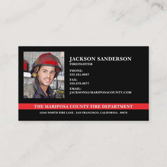 Customisable Fire Department Firefighter Photo Business Card (Front)