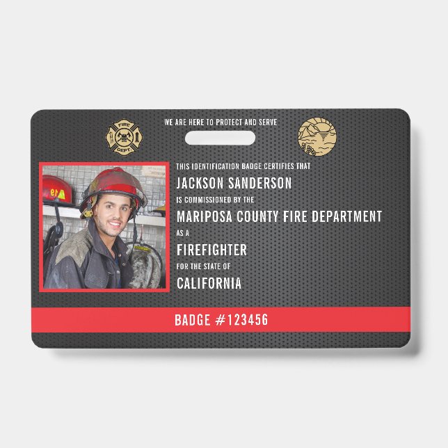 Customisable Firefighter Fire Department Employee ID Badge (Front)