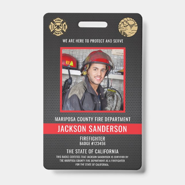 Customisable Firefighter Fire Department Employee ID Badge (Front)
