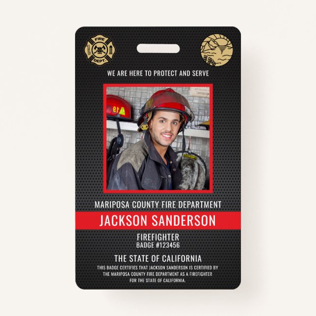 Customisable Firefighter Fire Department Employee ID Badge (Front)