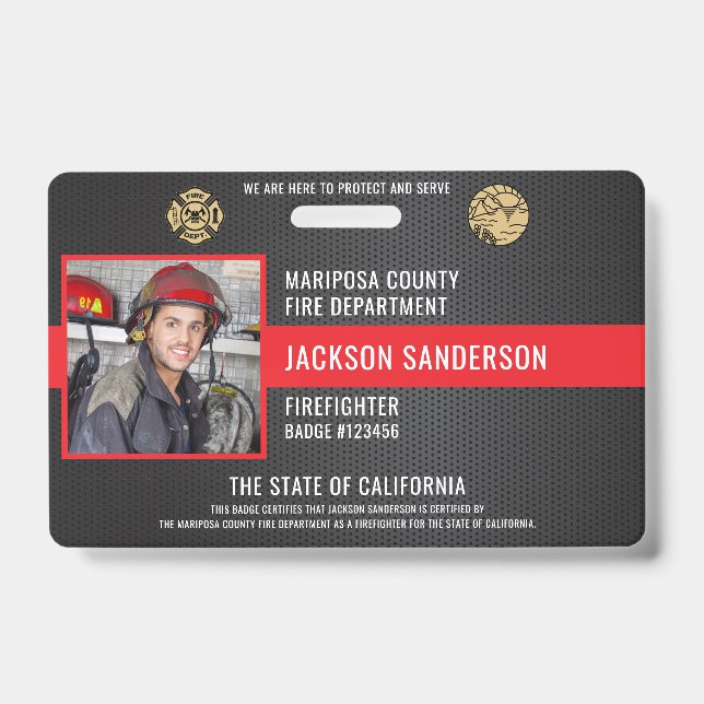 Customisable Firefighter Fire Department Employee ID Badge (Front)