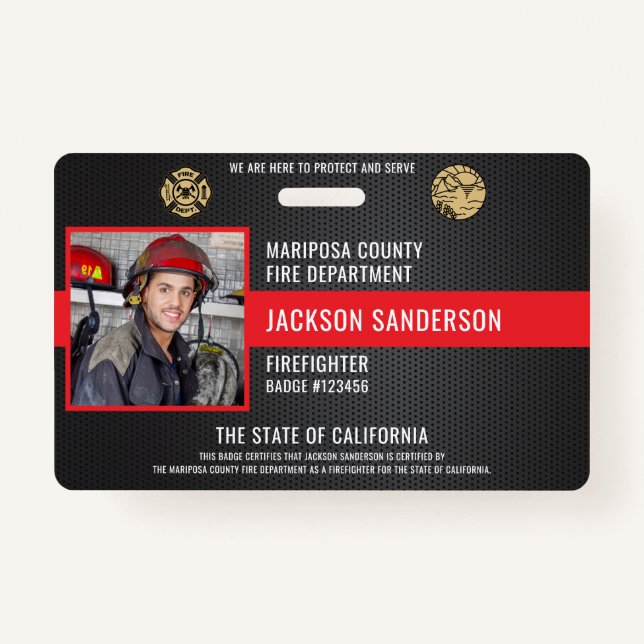 Customisable Firefighter Fire Department Employee ID Badge (Front)