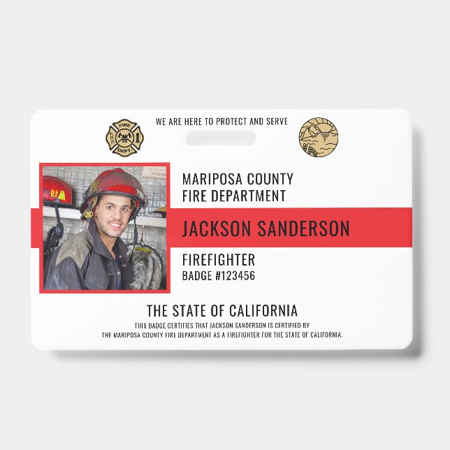 Customisable Firefighter Fire Department Employee ID Badge (Front)