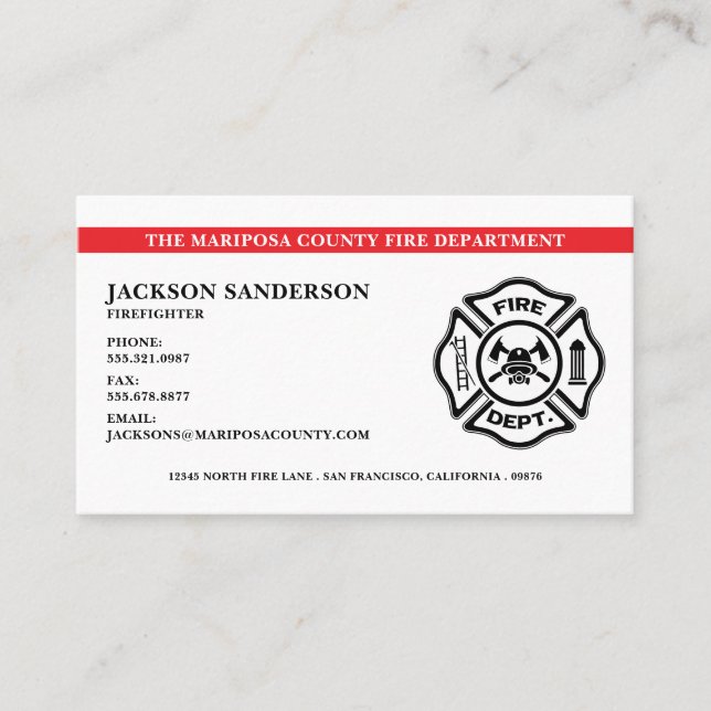 Customisable Firefighter Fire Department Logo Business Card (Front)