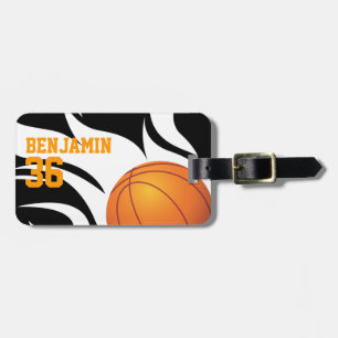 Customisable Flaming Basketball Black and White Luggage Tag