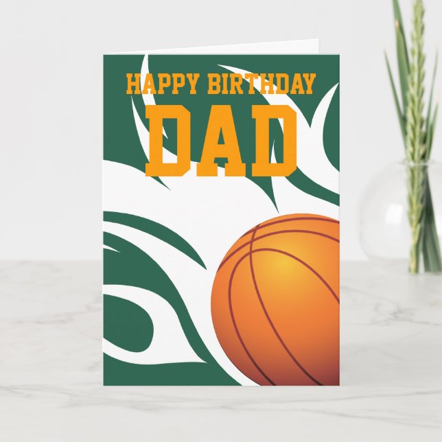 Customisable Flaming Basketball Green and White Card (Front)