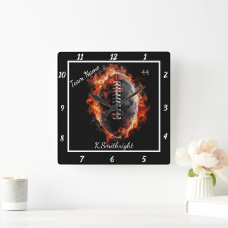 Customisable Flaming Football Team Square Wall Clock