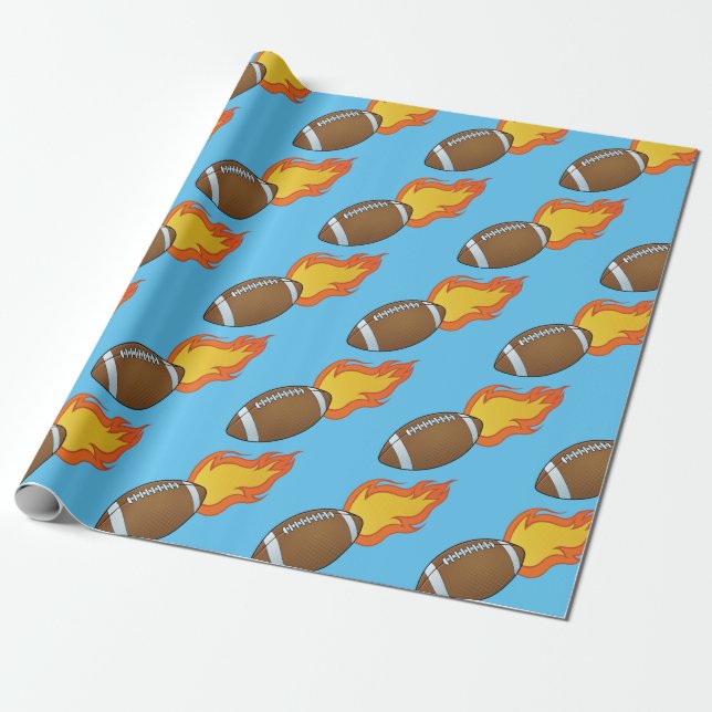 Customisable Flaming Football Wrapping Paper (Unrolled)